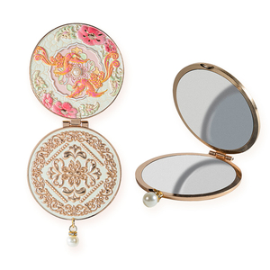 Customize Stylish Modern Foldable Small Soft Hard Enamel Die Cast Round Cute Compact Cosmetic Travel Pocket Hand Makeup Mirror