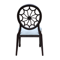 Chaise de salle à manger Louis noire vintage, empilable, durable, à dossier rond évidé, aspect bois, en aluminium, pour mariage