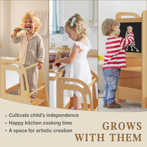 Tabouret de sécurité en <span class=keywords><strong>bois</strong></span> certifié FSC pour tout-petits avec pieds de soutien Tableau noir pour enfants de 1 à 3 ans - Product Image 6