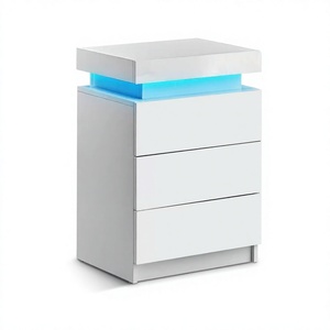 Modern Traditional Simple Four-drawer <b>LED</b>-lit Wooden Panel <b>Bedside</b> <b>Table</b> for Bedroom Dining School Use Home Furniture - Product Image 4