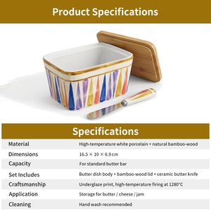 Boîte de rangement pour beurre en céramique de style américain rétro avec couvercle et couteau à beurre, récipient en céramique multi-usages pour fromage, confiture, cuisine - Product Image 6