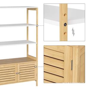 Meuble de salle de bain en bambou avec 3 étagères et doubles portes, armoire de rangement moderne - Product Image 3