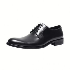 New Men's Formal Genuine Leather Square <b>Toe</b> Shoes Hollowed-Out Trendy Korean-Style Business Casual Lace-Up Anti-Slip Autumn - Product Image 3
