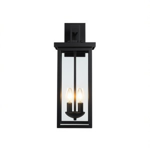 Outdoor Wall <b>Lantern</b> Matte Black Clear <b>Glass</b> 2-Light Dusk Dawn Sensor Porch Lighting - Product Image 1