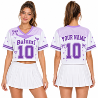 Haut court en jersey personnalisé à sublimation avec nœud mignon et col en V pour femme, à manches courtes, avec nom et numéro personnalisés pour tenue d'équipe