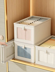 Boîte de rangement pliable moderne en tissu 100 % coton, grande capacité 35 L, anti-poussière, pour vêtements, chambre et balcon - Product Image 4