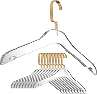 Cintre à vêtements en acrylique transparent - support de rangement de garde-robe lourd et tendance avec crochet en acier plaqué chrome doré pour chemises et robes