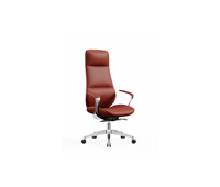 Chaise de bureau ergonomique à dossier haut avec revêtement en cuir PU et base pivotante en aluminium pour espace de travail commercial