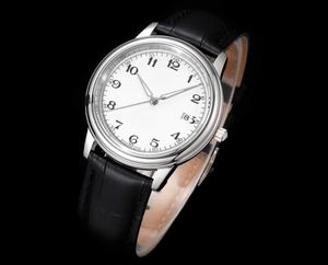 Montre numérique minimaliste au design rond élégant avec bracelet en cuir de 22 mm en acier inoxydable étanche, position de la couronne Omegas - Product Image 3