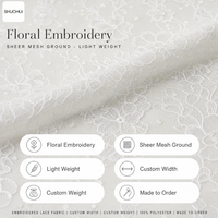 Tissu en dentelle brodée 100 % polyester sur mesure, maille florale, largeur et poids personnalisés, vente en gros