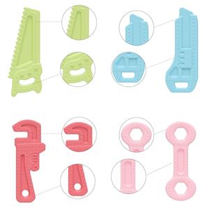 Household hammer wrench shape teething toy set bisphenol a free food grade silicone baby chewing toy four-piece set - Product Image 6