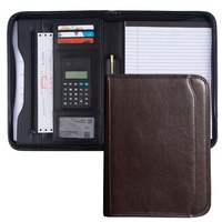 Porte-documents A4 en cuir, porte-documents à fermeture éclair avec calculatrice, porte-documents de conférence en PU