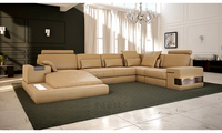 OEM ODM, ensemble élégant de chaise longue en forme de U, dernier design avec lampes, cuir véritable et rembourrage éponge pour meubles de maison