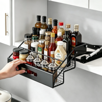 Étagère à Épices Pliable Moderne pour Armoire de Cuisine, Organisateur de Tiroir à Épices Robuste en Acier Carbone pour Rangement de Garde-Manger de Cuisine OEM