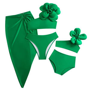 Famiglia Set vacanza 3D fiore monospalla 3 pezzo <span class=keywords><strong>Bikini</strong></span> Set Sexy costume da bagno famiglia abbinata costume da bagno per ragazze costumi da bagno per bambini - Product Image 5