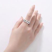 Bague unisexe ajustable à maillons ouverts, style vintage, plaqué argent, chaîne cubaine, bijoux tendance punk hip-hop pour hommes et femmes