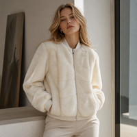 Damen Baseball-Kragen Natürliche Nerzfell-Jacke mit Reißverschluss Kurzer Mantel Lässige Luxuriöse Echte Nerzfell-Winteroberbekleidung
