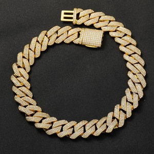 Venta al por mayor hombres Hip Hop joyería 20mm 3 filas oro grueso collar Iced Out Cz Prong cubano enlace <span class=keywords><strong>cadena</strong></span> collar diamante cubano <span class=keywords><strong>cadena</strong></span> - Product Image 1
