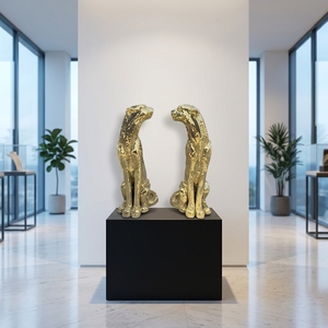 Nuova Statua di Leopardo in Resina di Fibra di Vetro Dipinta a Mano, di Alta Qualità, a Grandezza Naturale, Scultura Artistica Dorata Lucida a Specchio - Product Image 4