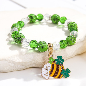 St Patricks <b>Beaded</b> <b>Bracelet</b> Green Faux Pearl Alloy Pendant Jewelry For Women Fashion Accessories - Product Image 3