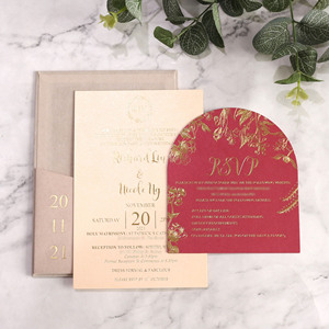 Cá nhân thiết kế DIY Craft màu hồng nhung túi sang trọng vàng lá Dập Cổ Điển hoàn hảo giấy handmade lời mời đám cưới - Product Image 1