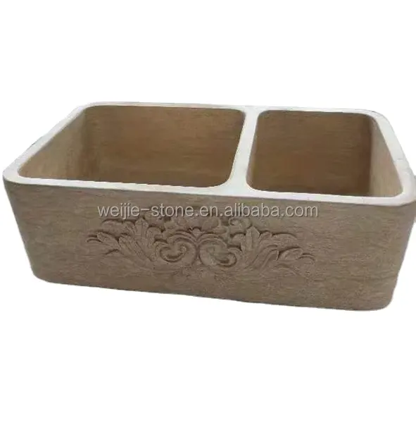 Antique style marble farmhouse deep trough sinks outdoor square natural stone inlay mop sink basin