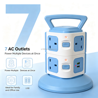 Stopkontak Menara 7 Lubang Tipe UK dengan 2 Port USB, Proteksi Beban Berlebih, Kabel Tembaga Murni 0.75mm², Stopkontak Ekstensi Menara Multi Lapis