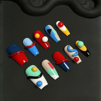 Ongles Réutilisables de Luxe en ABS à Design 3D Coloré, Minimalistes et Tendance, Forme Amande, Qualité Salon, 30 Pièces