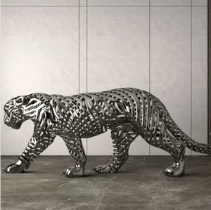 Escultura de jaguar de aço inoxidável decorativa, moderna de casa, personalizada, para venda