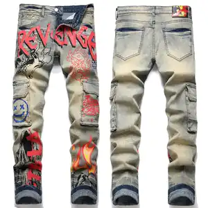High Quality Ripped Vintage Custom Logo Casual Jeans For Men High Street Denim Jeans