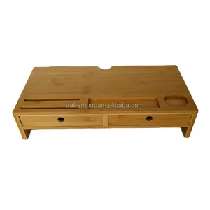 Portable multi-function monitor riser desk storage organizer wooden bamboo computer monitor stand desktop