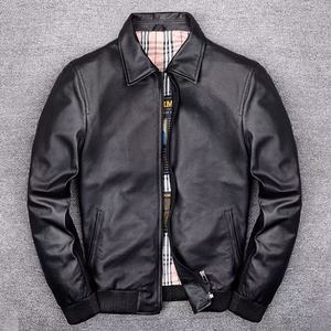 Retro mulino in pietra vecchio strato di pelle di vacchetta giacca da uomo con risvolto corto giacca ampia ampia - Product Image 2