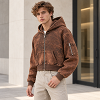 Sweat à capuche zippé personnalisé pour homme, coupe courte, effet délavé vintage, broderie logo personnalisé pour style streetwear rétro