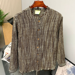Cárdigan Retro Nostálgico de Punto con Volantes para Hombre, Logotipo Frontal, Otoño, Nuevo, Refinado, de Alta Gama, con un Solo Botón, 100% Poliéster - Product Image 5