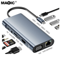 Hub Type C 11 en 1, adaptateur USB C vers HDMI 4K, station d'accueil USB C avec adaptateur HDMI VGA RJ45