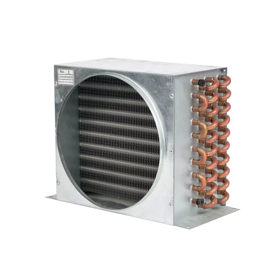 Refroidisseur d'air de bobine de condensateur de Type aileron de Tube de cuivre avec le condensateur de couvercle de ventilateur pour les pièces de réfrigérateur refroidies par air