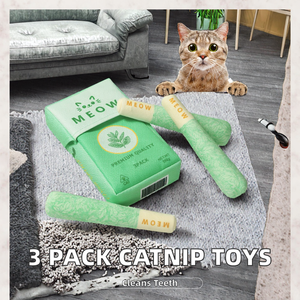Lot de 3 jouets amusants à la catnip pour <span class=keywords><strong>chat</strong></span>, en forme de cigarette, interactifs, en peluche, pour soulager le stress, vert macaron - Product Image 2