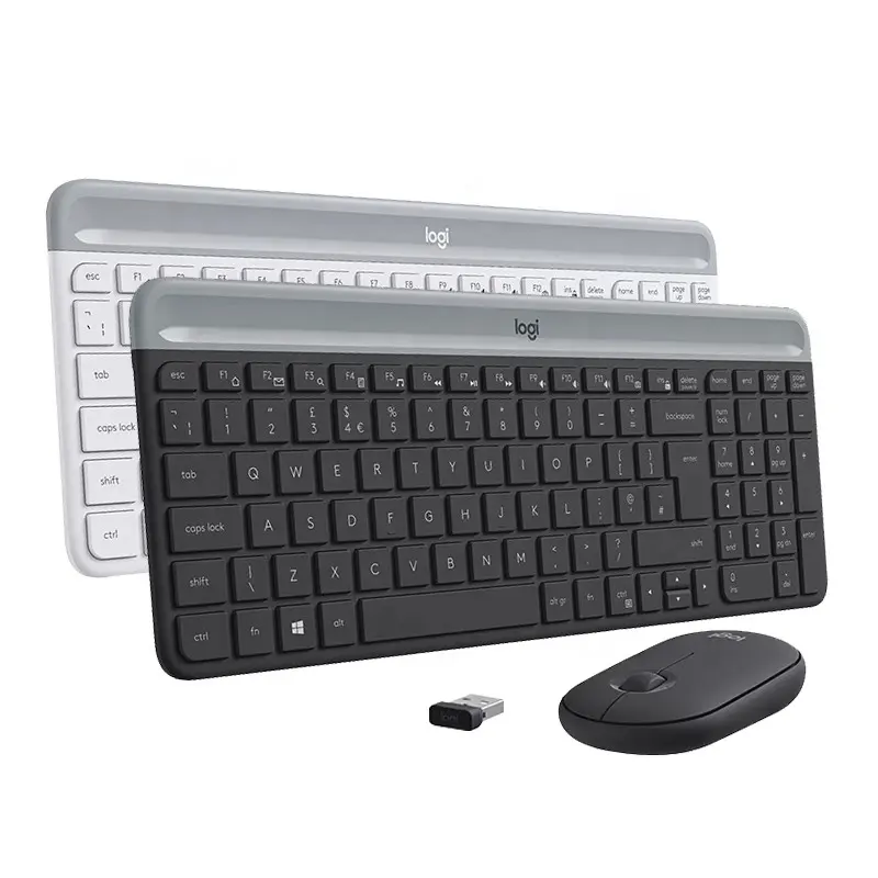Logitech MK470 Mouse Keyboard Set, Mouse Kombo Bluetooth / 2.4Ghz nirkabel ultra-tipis senyap