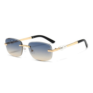 Lunettes de soleil de luxe rectangulaires sans monture à verres taillés en diamant, protection UV400 dégradée pour femmes et hommes 2026 - Product Image 4