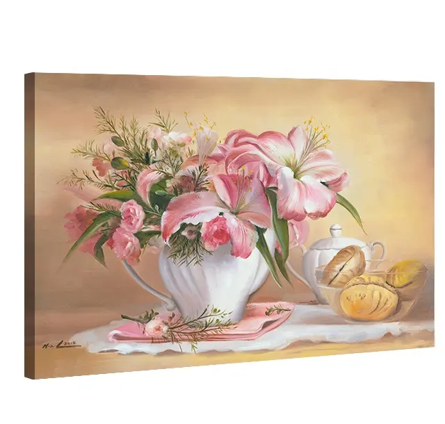 Floral Painting Prints Beautiful Pictures Pink Lily Flower Canvas Wall Art