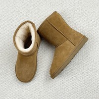 Bottes de neige authentiques pour femmes, bottes mi-mollet en peluche douce avec semelle antidérapante, chaussures d'hiver chaudes en cuir véritable à enfiler