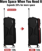 Valise souple extensible à roulettes, légère, en tissu, avec serrure TSA, roulement fluide, pour voyages d'affaires