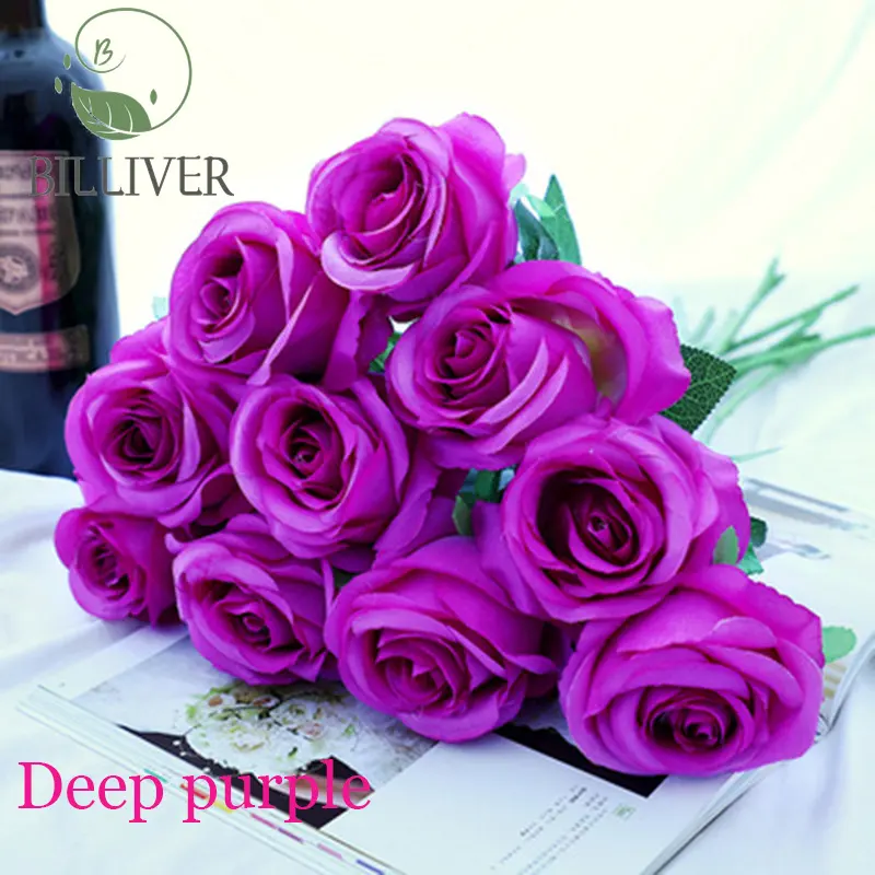 Flores artificiales rosas púrpuras para decoración de mesa de boda centros de mesa de flores de seda para decoración de boda