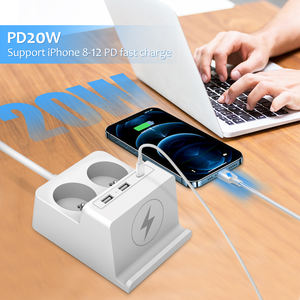 Vastfafa Chargeur sans fil Multiprise 5 prises CA 2 rallonge de charge USB Protection contre les surtensions <span class=keywords><strong>Prise</strong></span> UE - Product Image 3