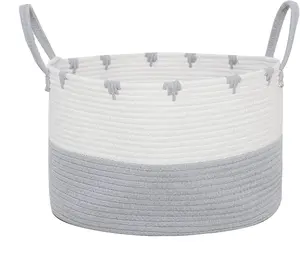 Yanyi高级编织棉绳提手大篮子，用于托儿所洗衣毛巾尿布儿童玩具存储