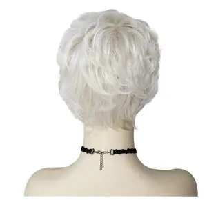 Curly Wigs for White Women Gray Pixie Cut Wig with Bangs Layered Synthetic Natural Hairstyles Old Lady senior ladies wig