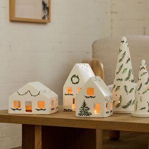 Bulk Cheap White Porcelain Hanging <strong>Christmas</strong> <strong>Village</strong> <strong>House</strong> Ornament Candle Holder Tabletop - Product Image 5
