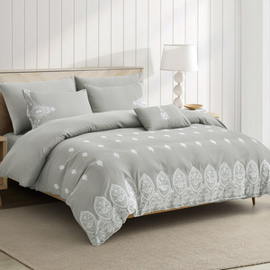 Letto di lusso 6 pezzi ricamato in microfibra tinta unita doppio spazzolato <span class=keywords><strong>lenzuola</strong></span> <span class=keywords><strong>e</strong></span> copertura in stile moderno - Product Image 2