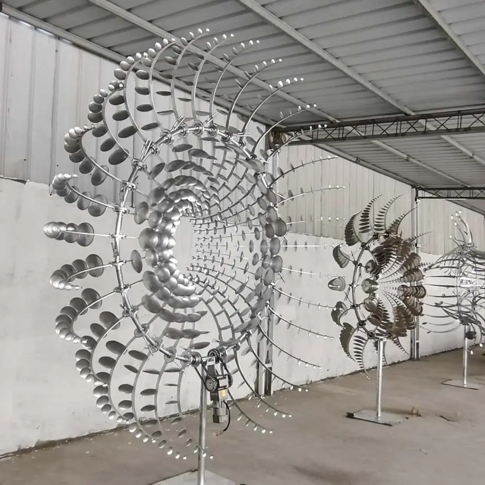 Wholesale diameter 1.6m 3m giant outdoor white stainless steel moving wind sculpture for park decor