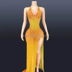 2022 Tốt Nghiệp Thiết Kế Mới Nhất Màu Rắn Shining Sequin Đảng Dresses Cao Slit Maxi Phụ Nữ Evening Dresses Tốt Nghiệp Bóng Bay